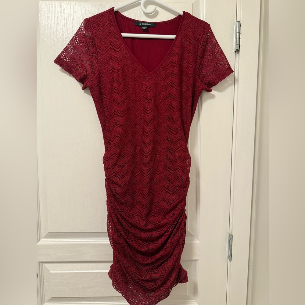 Le Chateau Red Ruched Bodycon Mini Dress